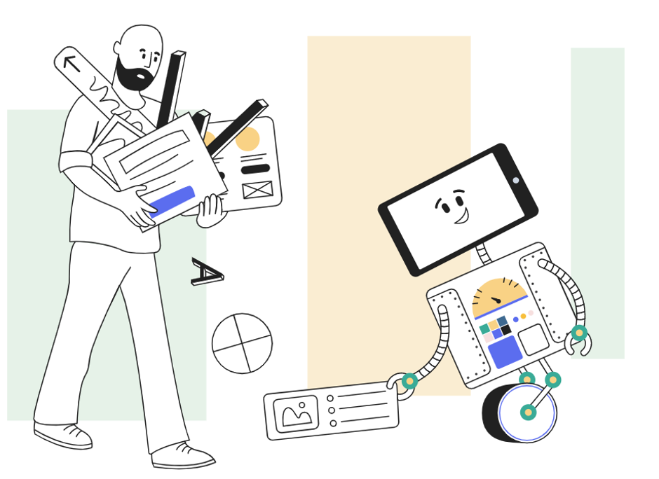 person trying to carry too uch stuff and Artie picking up objects they've dropped