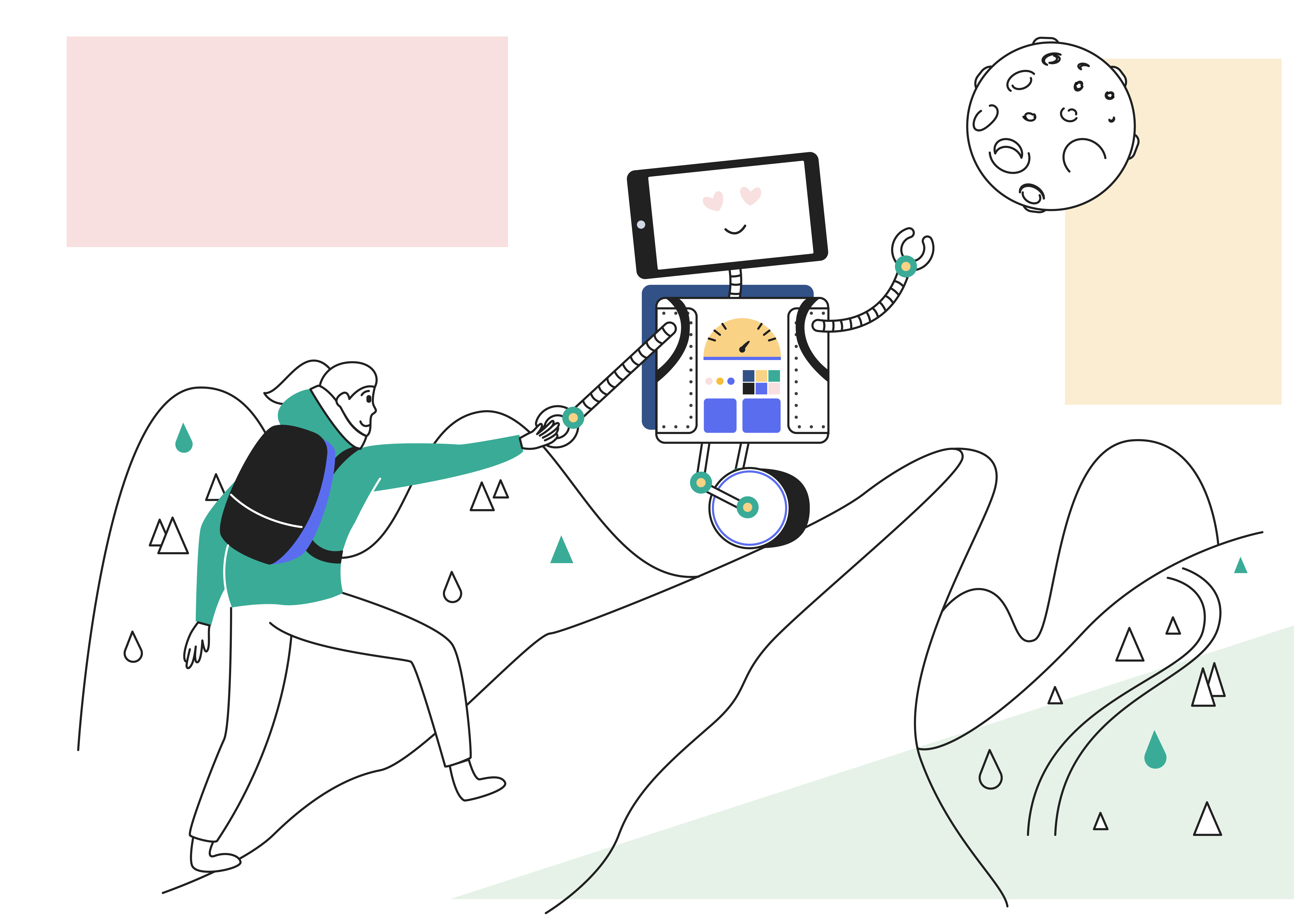 Articulate marketing - Arty helping someone up a hill to find the content they need